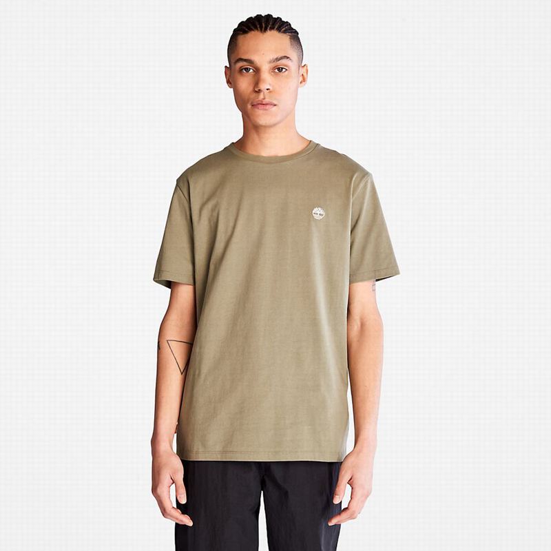 Beige Timberland All Gender Heavyweight Badge T-Shirts | 49387460