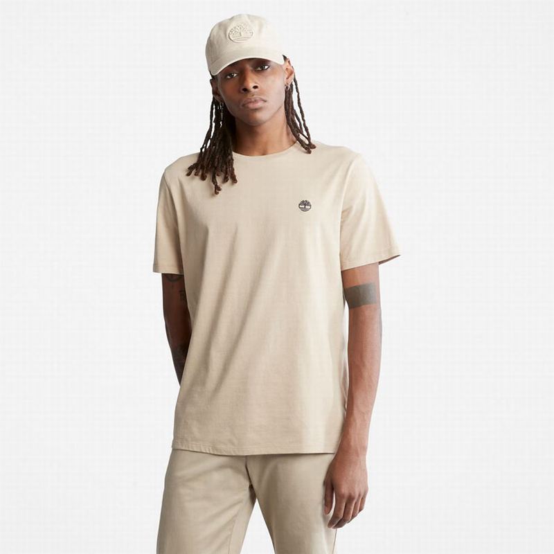 Beige Timberland Boot Logo T-Shirts | 7891585