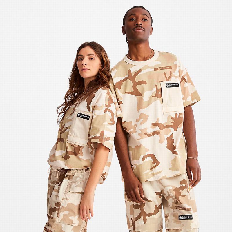 Beige Timberland Dunstan River Crew Tee T-Shirts | 30602512