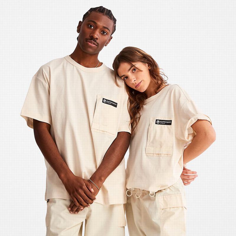 Beige Timberland Dunstan River Crew Tee T-Shirts | 42197179