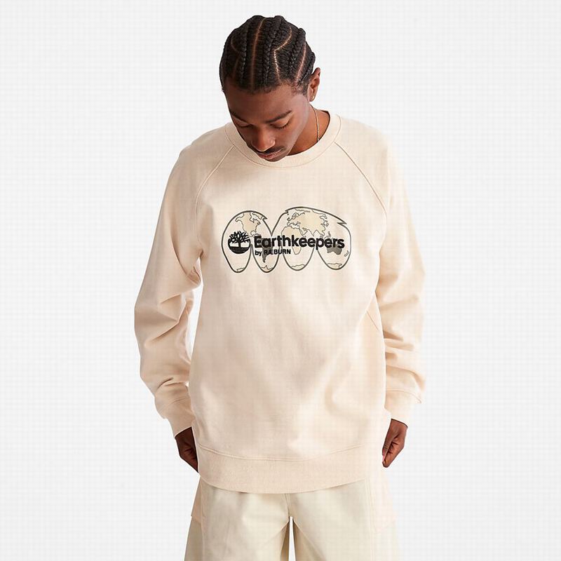 Beige Timberland Earthkeepers by Raeburn Archive Globe Crewneck Sweatshirts | 68804705