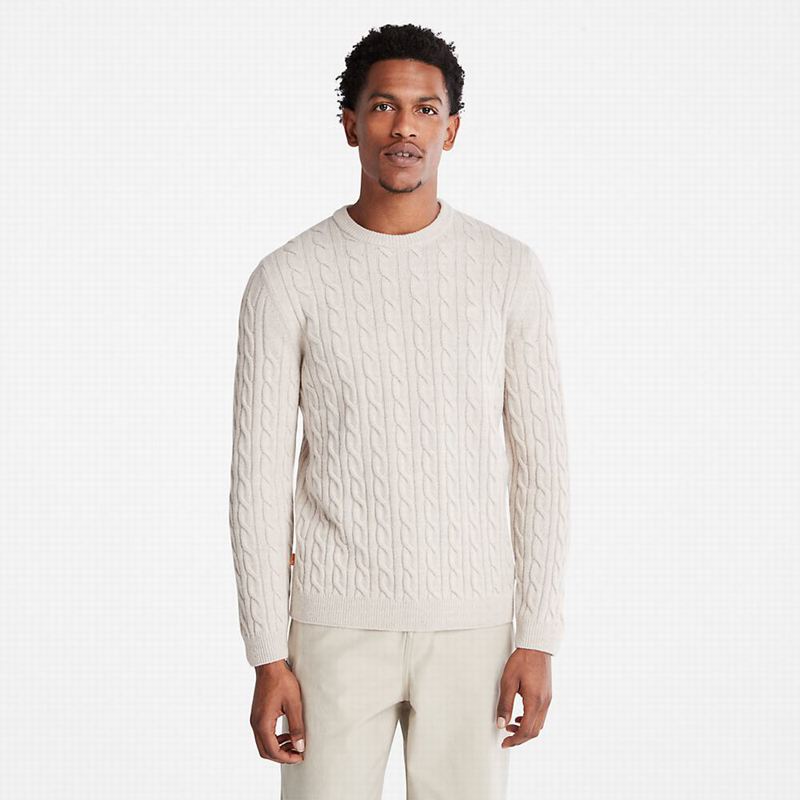 Beige Timberland Phillips Brook Cable Crewneck Jumpers | 50259338