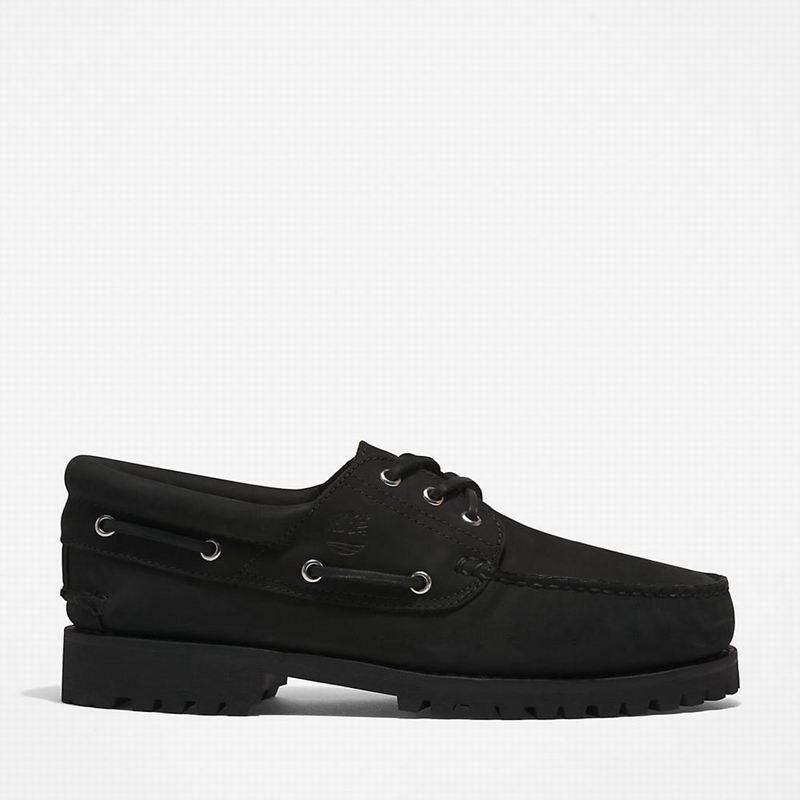 Black Timberland 3-Eye Lug Handsewn Boat Shoes | 3354073
