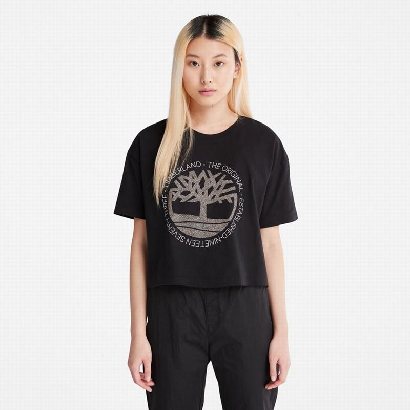 Black Timberland All Gender Heavyweight Badge T-Shirts | 13969268