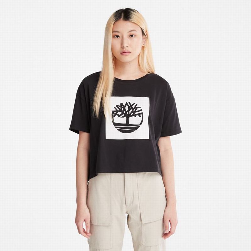 Black Timberland All Gender Heavyweight Badge T-Shirts | 26533923