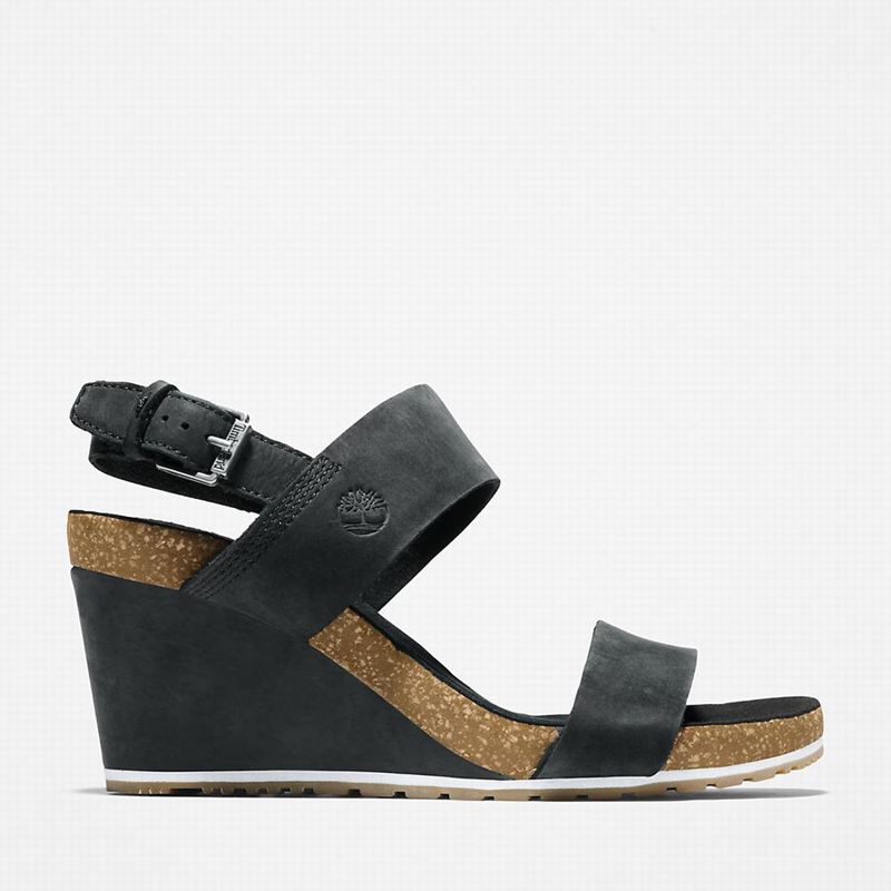 Black Timberland Capri Sunset Wedge Wedge Sandals | 24053897