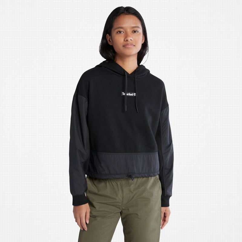 Black Timberland Colorblock Mixed-Media Hoodie | 90049813
