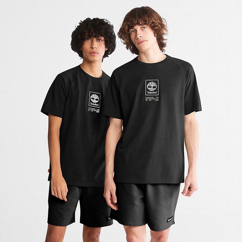 Black Timberland Dunstan River V-Neck T-Shirts | 54512906