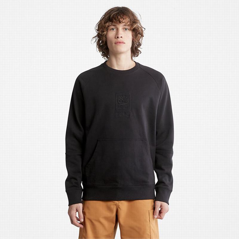 Black Timberland Heavyweight Crewneck Logo Sweatshirts | 45779477