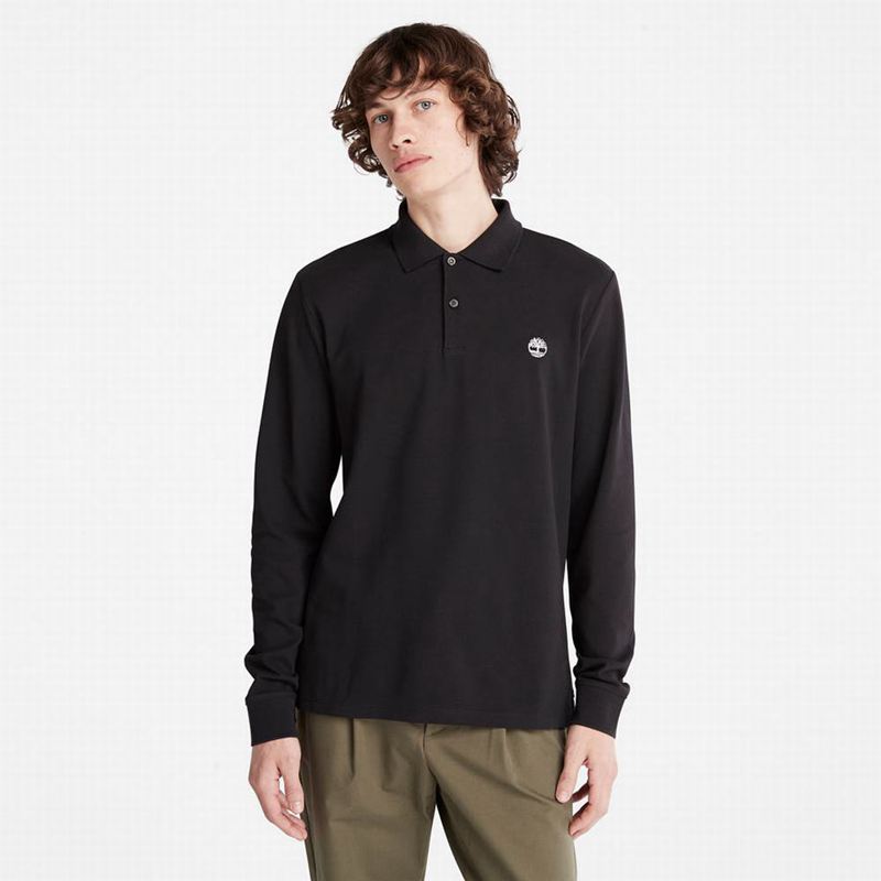Black Timberland Millers River LS Polo Shirts | 80576511