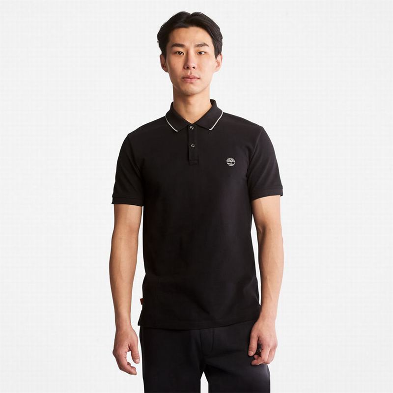 Black Timberland Millers River Print-Collar Polo Shirts | 77455339