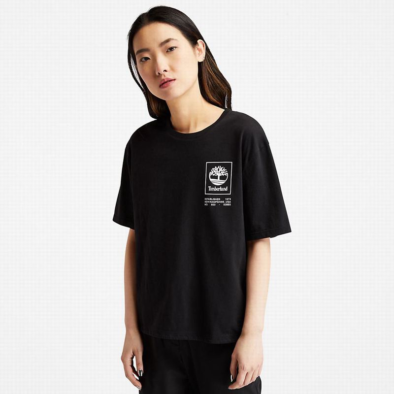 Black Timberland Mountains-to-Rivers Print T-Shirts | 2692536