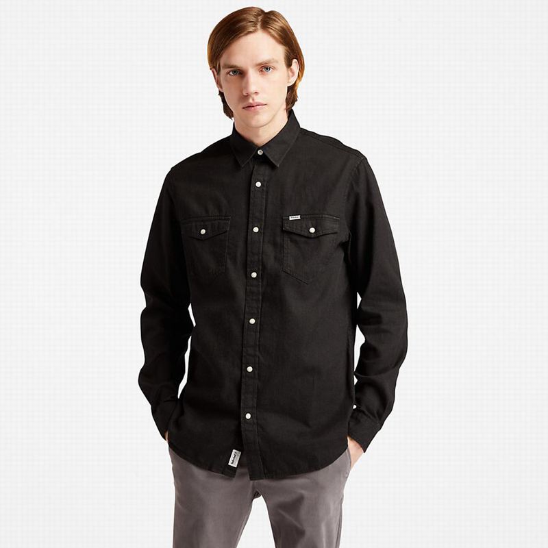 Black Timberland Mumford River Denim Shirts | 24933816