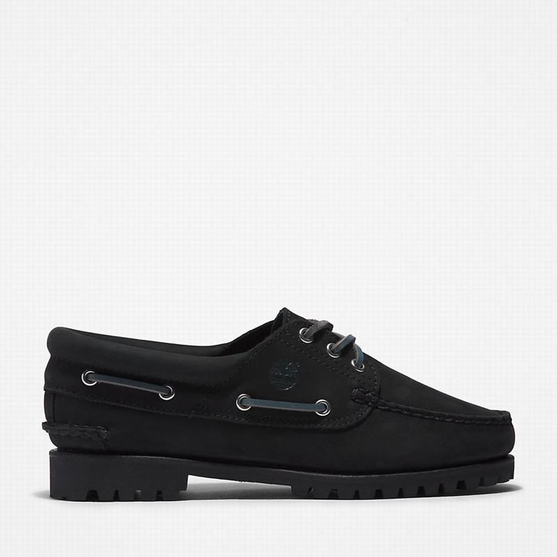 Black Timberland Noreen 3-Eye Lug Handsewn Boat Shoes | 55305157