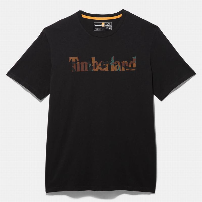 Black Timberland Organic Cotton Logo T-Shirts | 98428350