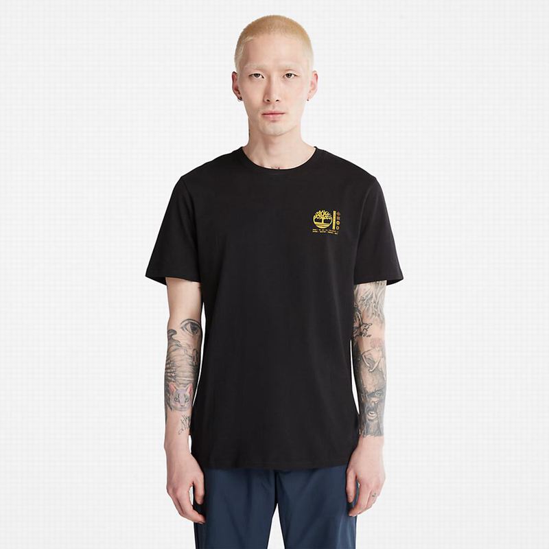 Black Timberland Outdoor Heritage Stacked-Logo T-Shirts | 72986322