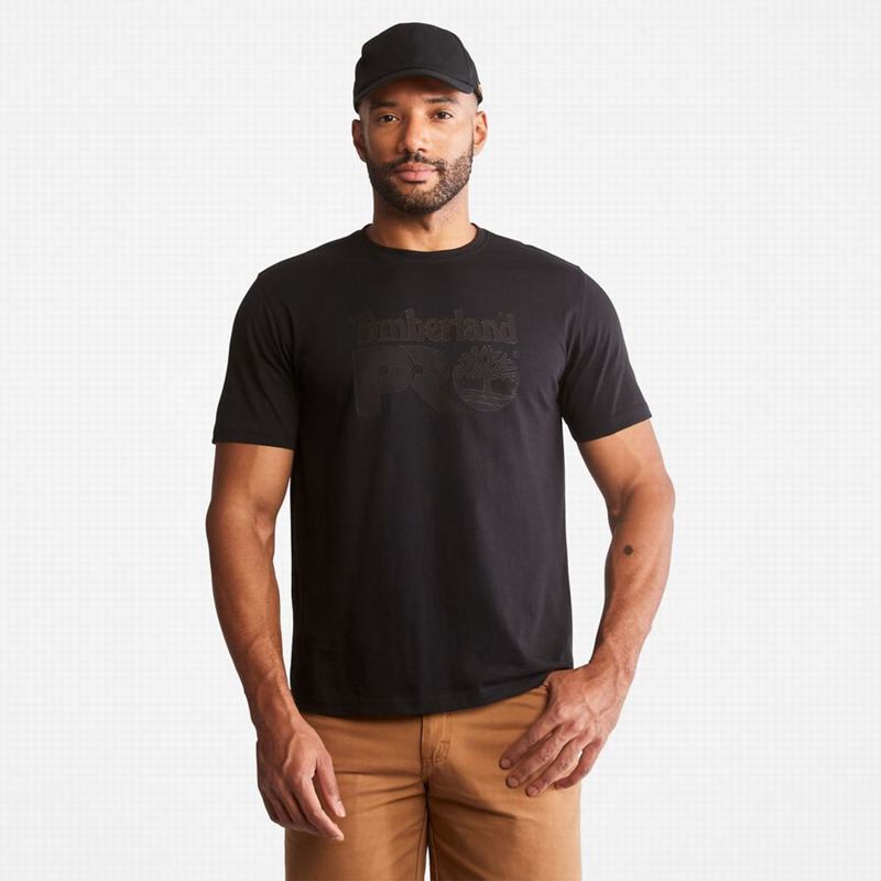 Black Timberland PRO Cotton Core Logo T-Shirts | 53549986