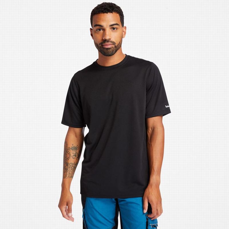 Black Timberland PRO Cotton Core Logo T-Shirts | 89716052