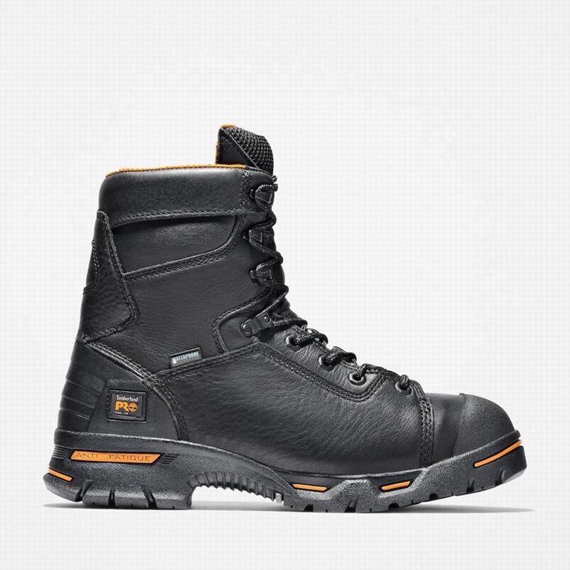 Black Timberland PRO Endurance 8" Steel Toe Waterproof Work Boots | 74521192