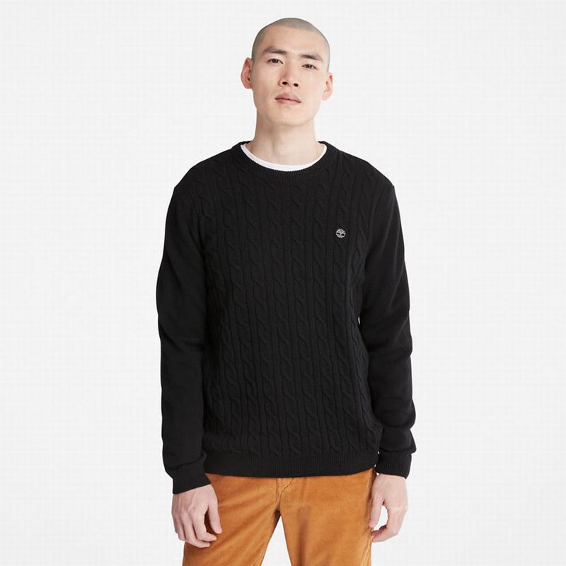 Black Timberland Phillips Brook Wool-Blend Cable Crewneck Sweaters | 74623132