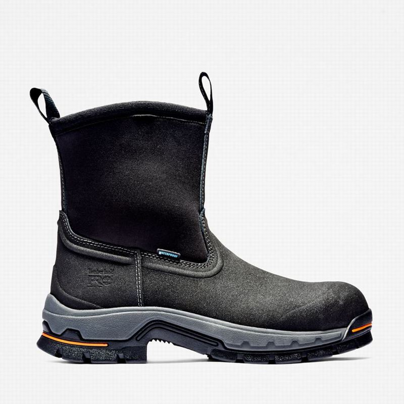 Black Timberland Stockdale Pull On Alloy Toe Waterproof Work Boots | 43260844