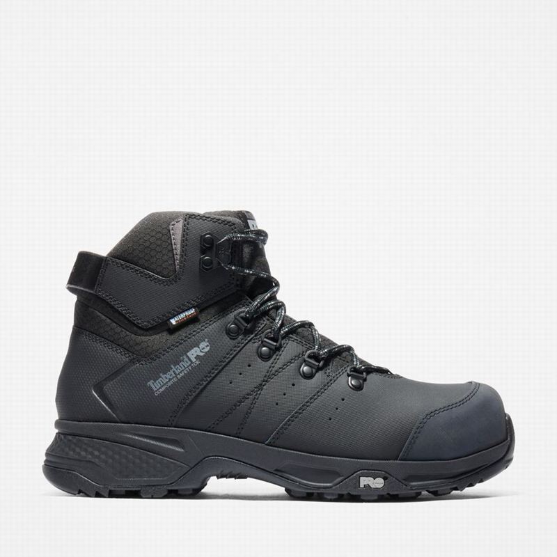 Black Timberland Switchback Waterproof Comp-Toe Work Boots | 34333730