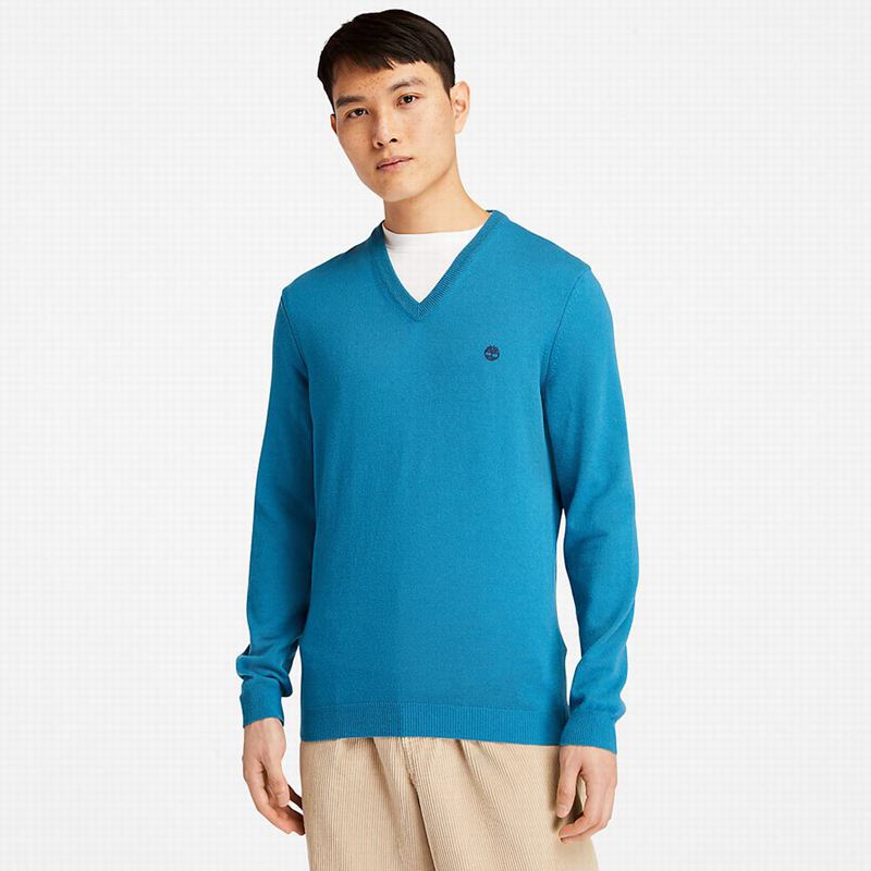Blue Timberland Cohas Brook V-Neck Sweaters | 5243661