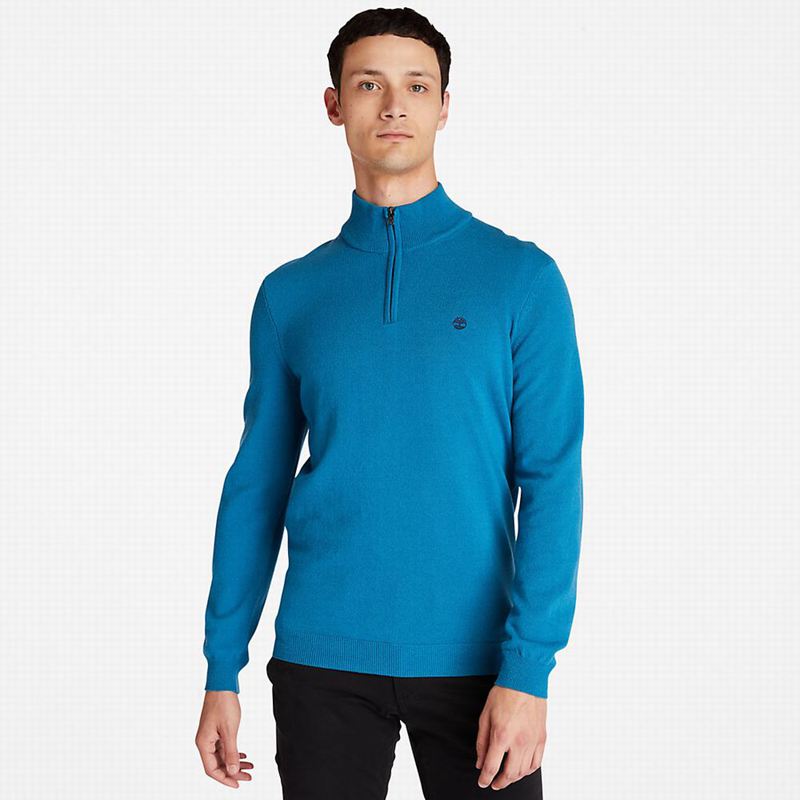 Blue Timberland Cohas Brook Zip-neck Sweaters | 5255991