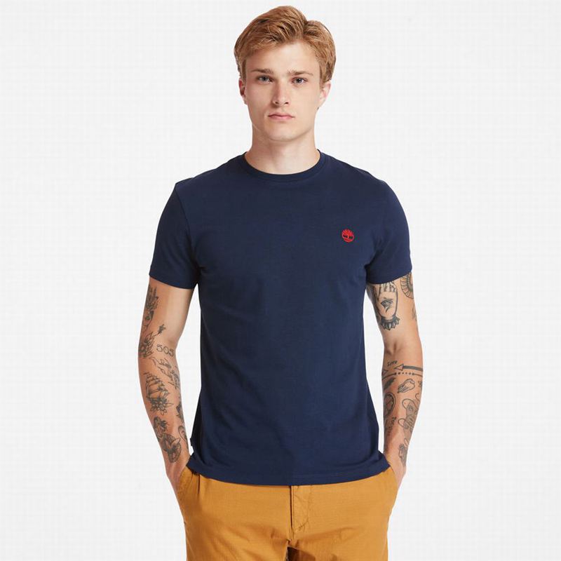 Blue Timberland Cotton Logo T-Shirts | 92974461
