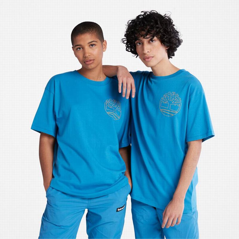 Blue Timberland Dunstan River Crewneck T-Shirts | 86825734