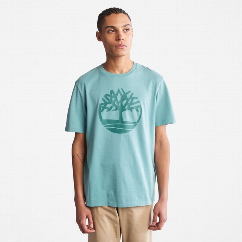 Blue Timberland Heavyweight Logo T-Shirts | 95497766