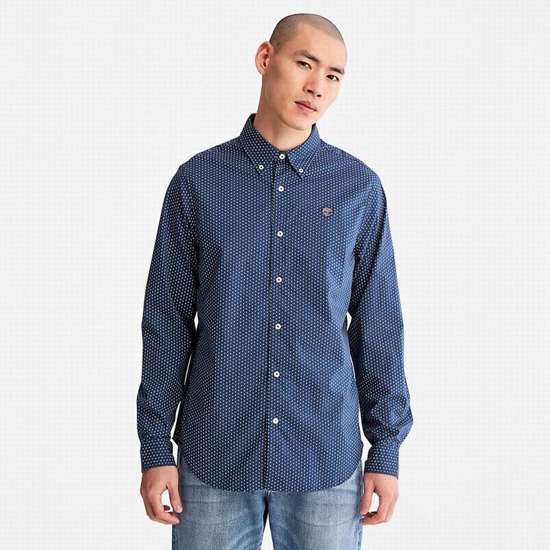 Blue Timberland Logo Graphic Shirts | 19460688