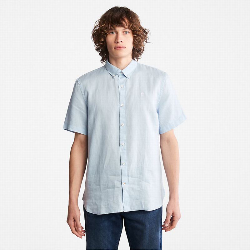 Blue Timberland Mill River Short-Sleeve Shirts | 91821013