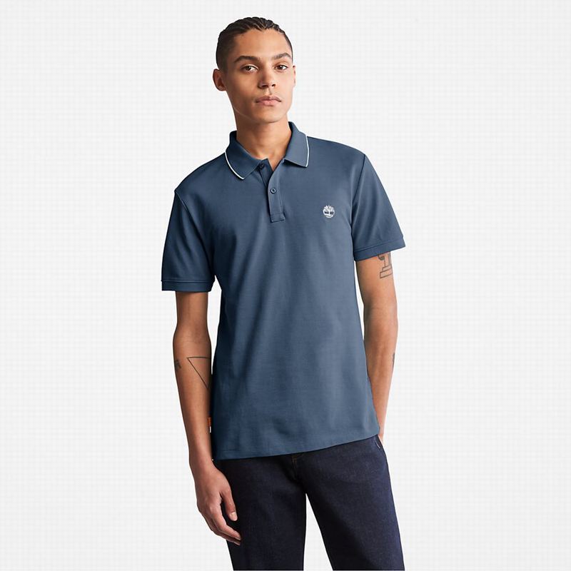 Blue Timberland Millers River Print-Collar Polo Shirts | 61595905
