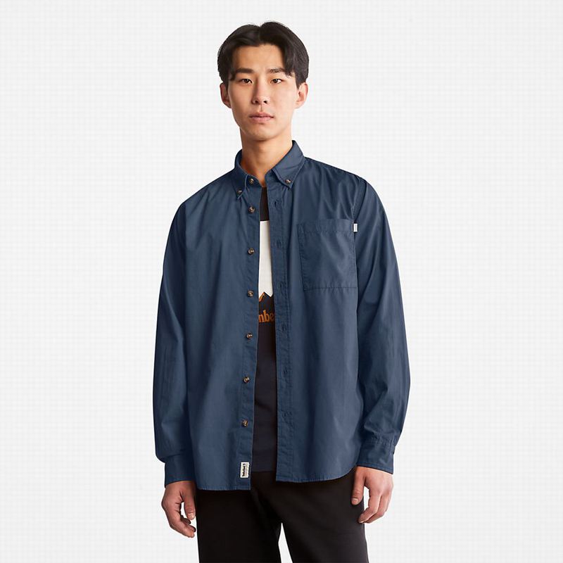 Blue Timberland Outdoor Heritage Washed Poplin Shirts | 97512043