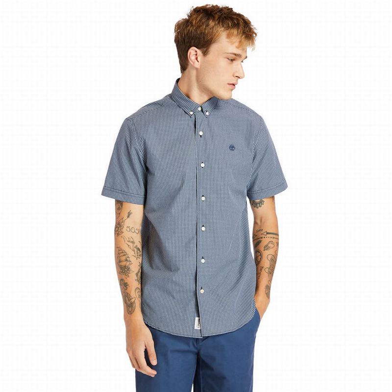 Blue Timberland Suncook River Short-Sleeve Poplin Shirts | 87615635