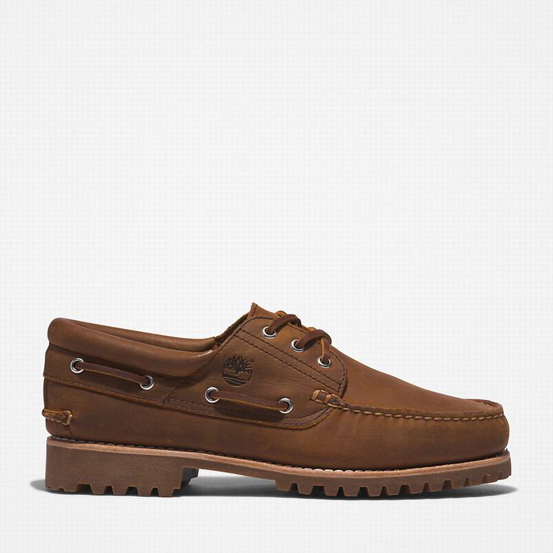 Brown Timberland 3-Eye Lug Handsewn Boat Shoes | 12271192