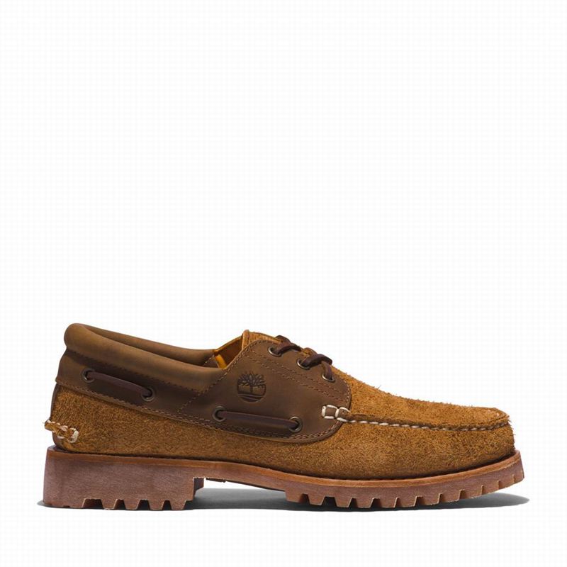 Brown Timberland 3-Eye Lug Handsewn Boat Shoes | 38542581