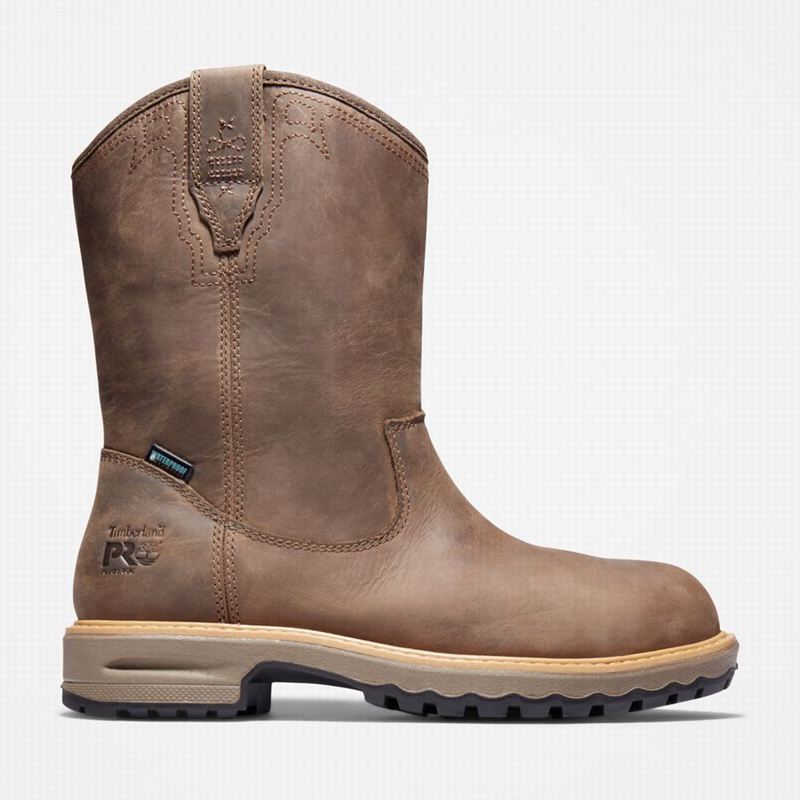 Brown Timberland Ashlar Pull On Alloy Toe Waterproof Work Boots | 85997932