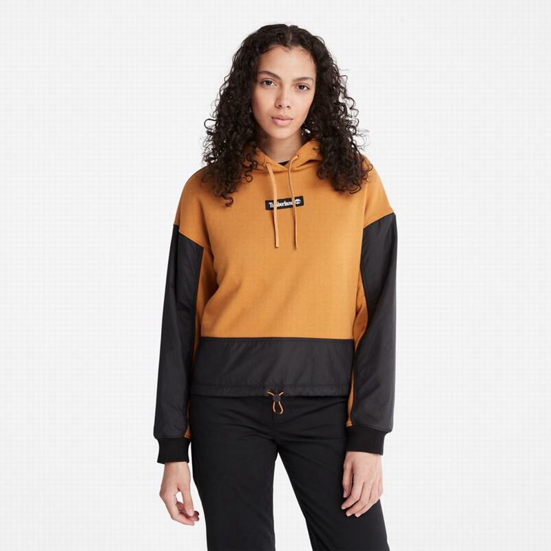 Brown Timberland Colorblock Mixed-Media Hoodie | 92494246