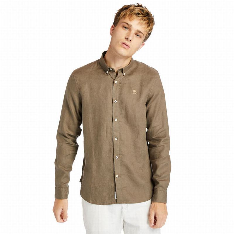 Brown Timberland Mill River LS Linen Shirts | 18751219