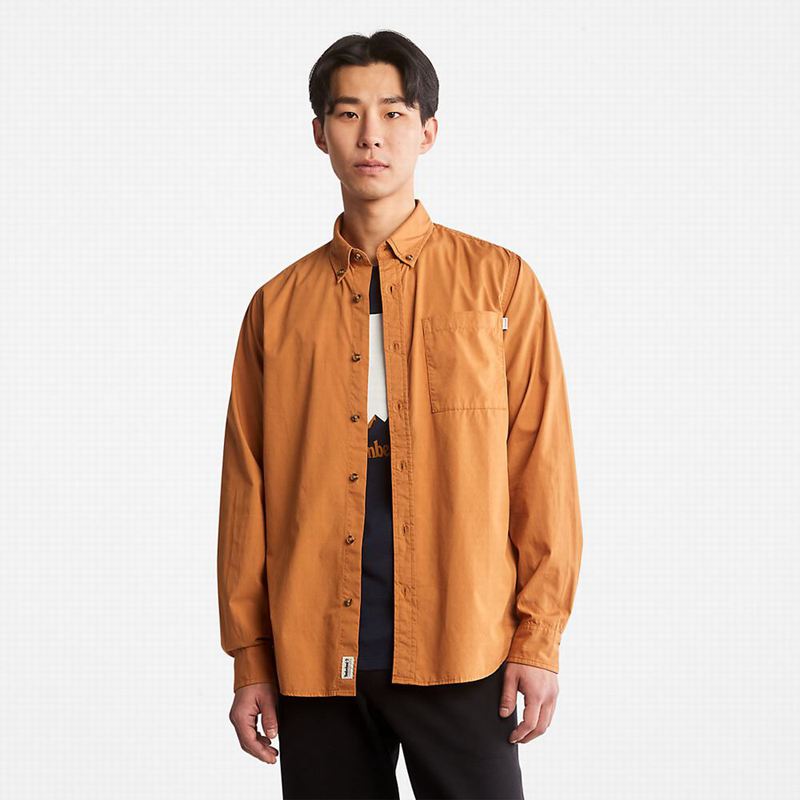 Brown Timberland Outdoor Heritage Washed Poplin Shirts | 3363696