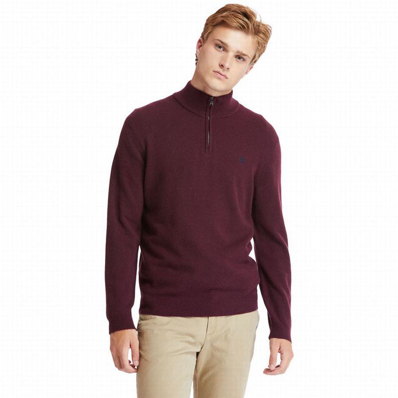 Burgundy Timberland Cohas Brook Zip-neck Sweaters | 9783803