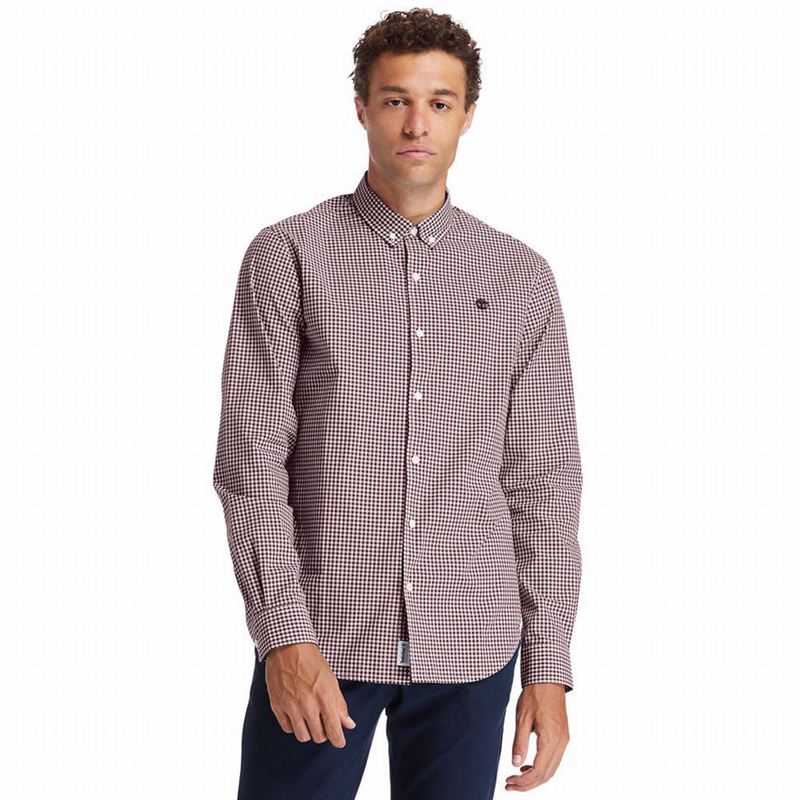 Burgundy Timberland Suncook River Gingham Shirts | 11122429
