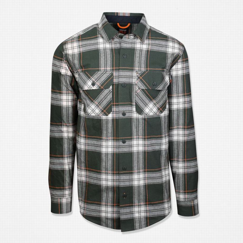 Green Timberland PRO Woodfort Heavyweight Flannel Work Shirts | 95025937