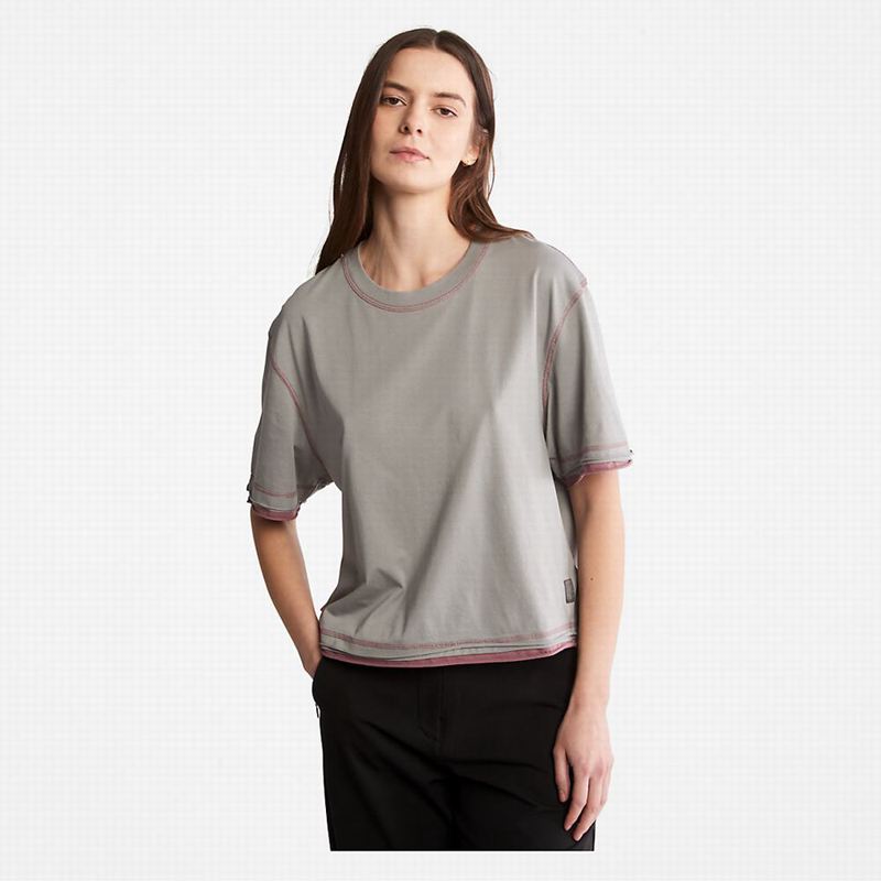 Grey Timberland Logo T-Shirts | 12391823
