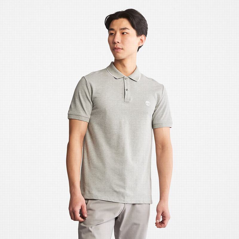Grey Timberland Millers River Print-Collar Polo Shirts | 97609817