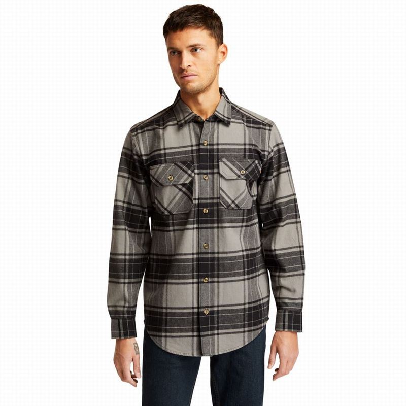 Grey Timberland PRO Woodfort Heavyweight Flannel Work Shirts | 56808347