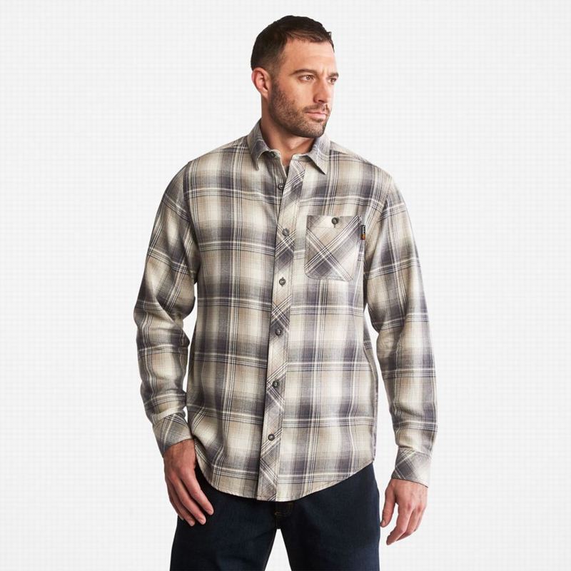 Grey Timberland PRO Woodfort Midweight Flannel Work Shirts | 4065608