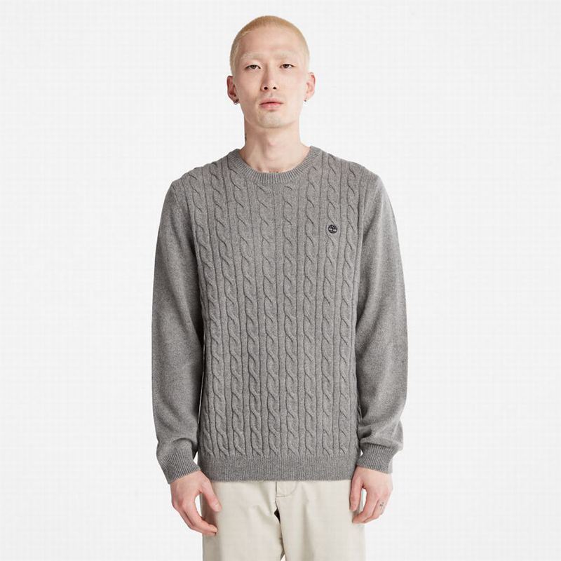 Grey Timberland Phillips Brook Wool-Blend Cable Crewneck Sweaters | 62919473